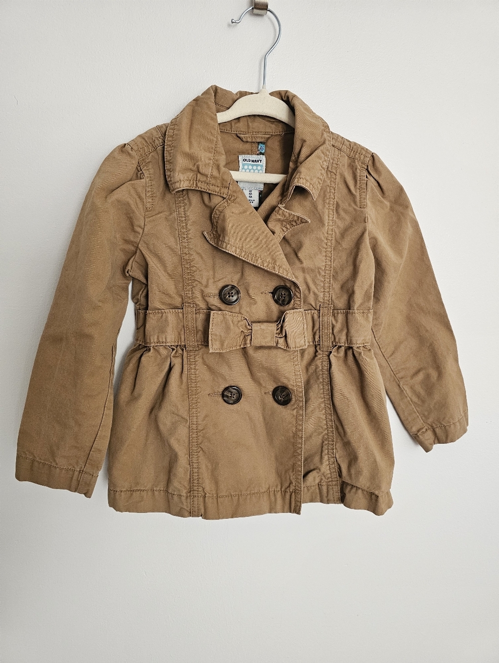 🧸2/20$ Old Navy 4T Camel Trench Coat Jacket Girl Bow Tie